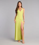 Plans Booked Halter Slit Maxi Dress