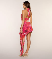 Vivid Escape Ruffle Halter Mini Dress