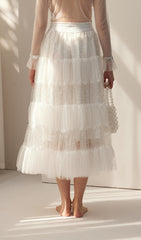 Lace Pleated Panel Skirt