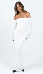 Maida Folded Neckline Maxi Dress White