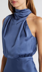 Asymmetric Satin Midi Dress Daisy Blue
