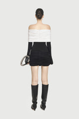 Off-Shoulder Ruched Knit Mini Dress