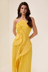Double Tie Design Halter Spaghetti Strap Ruched Asymmetrical Hem Dress