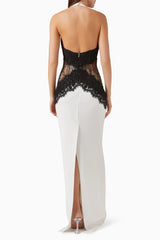 Crew-Neck Halter Backless Lace-Splicing Waist Side-Slit Dress