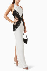 Crew-Neck Halter Backless Lace-Splicing Waist Side-Slit Dress