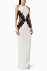Crew-Neck Halter Backless Lace-Splicing Waist Side-Slit Dress