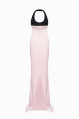 Halter Black-and-Pink Paneled Satin Maxi Dress