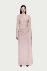 Asymmetrical Draped One-Shoulder Long-Sleeve Bodycon Dress