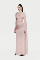 Asymmetrical Draped One-Shoulder Long-Sleeve Bodycon Dress
