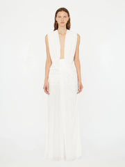 Plunge V-Neck Hooded with Draped Twist-Knot Waist Dress