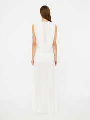 Plunge V-Neck Hooded with Draped Twist-Knot Waist Dress