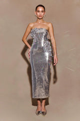 Cassia Strapless Sequin Rose Midi Dress