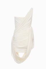 One-Shoulder Bandeau-Style Ruched Mini White Evening Dress