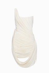 One-Shoulder Bandeau-Style Ruched Mini White Evening Dress