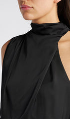 Asymmetric Satin Midi Dress Black