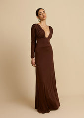 Plunging V-Neck Ruched Backless Dress