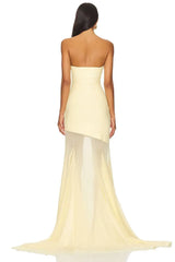 Strapless Bodycon Mesh Paneling Maxi Dres – Elegant Party & Evening Wear