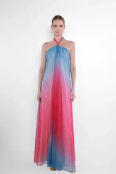 Halter Strapless Sleeveless Ombre Chiffon Dress