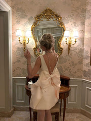 Satin Backless Bow Mini Evening Dress
