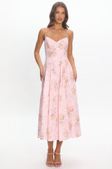 Get My Attention Pleat Waist Maxi Dress Bow Pink