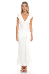 Virgo Season Draped Shoulder Maxi Dress White