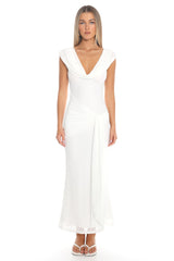 Virgo Season Draped Shoulder Maxi Dress White