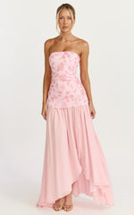 Electra Maxi Dress - Strapless Sequin Embellished Dress in Soft Pink