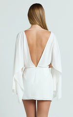 Zoey Mini Dress - Wide Sleeve Tie Skirt Dress in Ivory