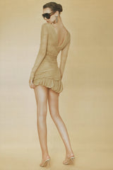 V-neck Ruched Tulle Mini Dress
