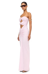 Strapless Front-Knot Cutout Ruched Maxi Dress