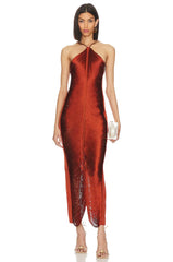 Halter Neck Metallic Fringe Dress