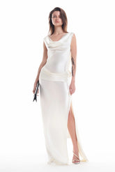 Backless Satin Floral Waist Dress