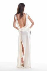 Backless Satin Floral Waist Dress