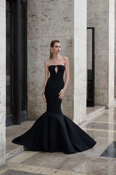 Fitted strapless mermaid cut sable crew long dress