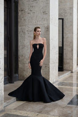 Fitted strapless mermaid cut sable crew long dress
