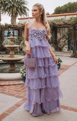 Spaghetti Strap 3D Floral Tiered Dress