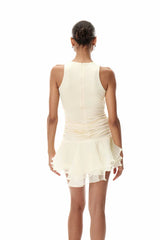Sleeveless Cutout Mini Dress with 3D Floral Appliqué