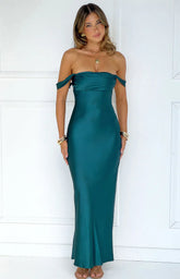 Ella Teal Off Shoulder Formal Maxi Dress