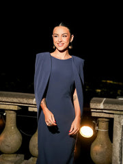 Navy blue and oyster-colored dress
