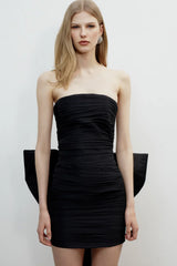 Ruched Bow Strapless Mini Dress
