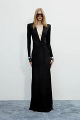 Deep V-Neck Long-Sleeve Waist Ruches Dress