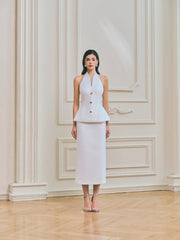 Halter V-Neck Backless Top & Straight Skirt Set