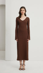 Solid Crew Neck Midi Dress