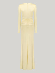 Deep V-Neck Long-Sleeve Waist Twist Draped Maxi Dress