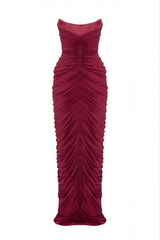 Strapless Front-Center Ruched Slit Evening Gown
