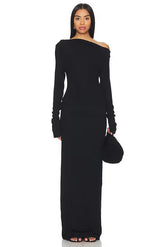Asymmetrical Off-Shoulder Knit Long-Sleeve Dress