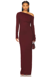 Asymmetrical Off-Shoulder Knit Long-Sleeve Dress
