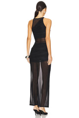 Sleeveless Small V-Neck Semi-Sheer Mesh Dress