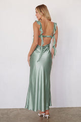 Siren Satin Ruffle Maxi Dress