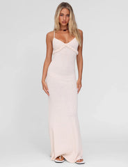 Spaghetti Strap Knit Vacation Dress with 3D Floral Bust Detail
